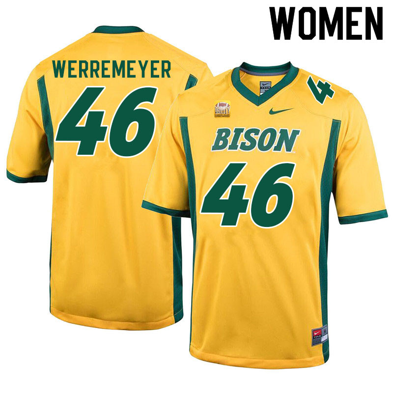Women #46 Truman Werremeyer North Dakota State Bison College Football Jerseys Sale-Yellow - Click Image to Close
